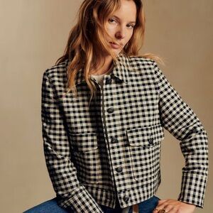 Sezane Black and White Checkered Blazer
